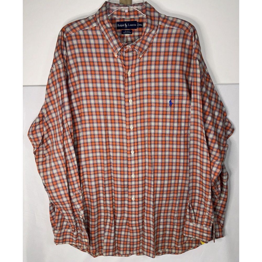Ralph Lauren Blake Mens‎ XXL Orange & Multicolor Plaid Long Sleeve Button Down - Picture 2 of 5
